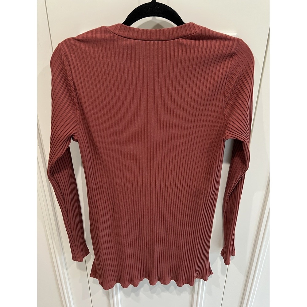 Eileen Fisher Rib Knit Stretch Tunic Top Rust Brown Minimalist Quiet Luxury - Picture 3 of 6